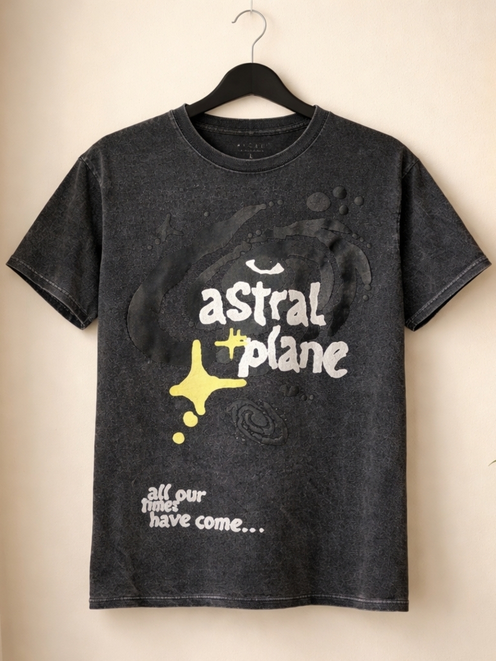 PacSun Black Astral Plane Graphic Tee with Yellow Accent